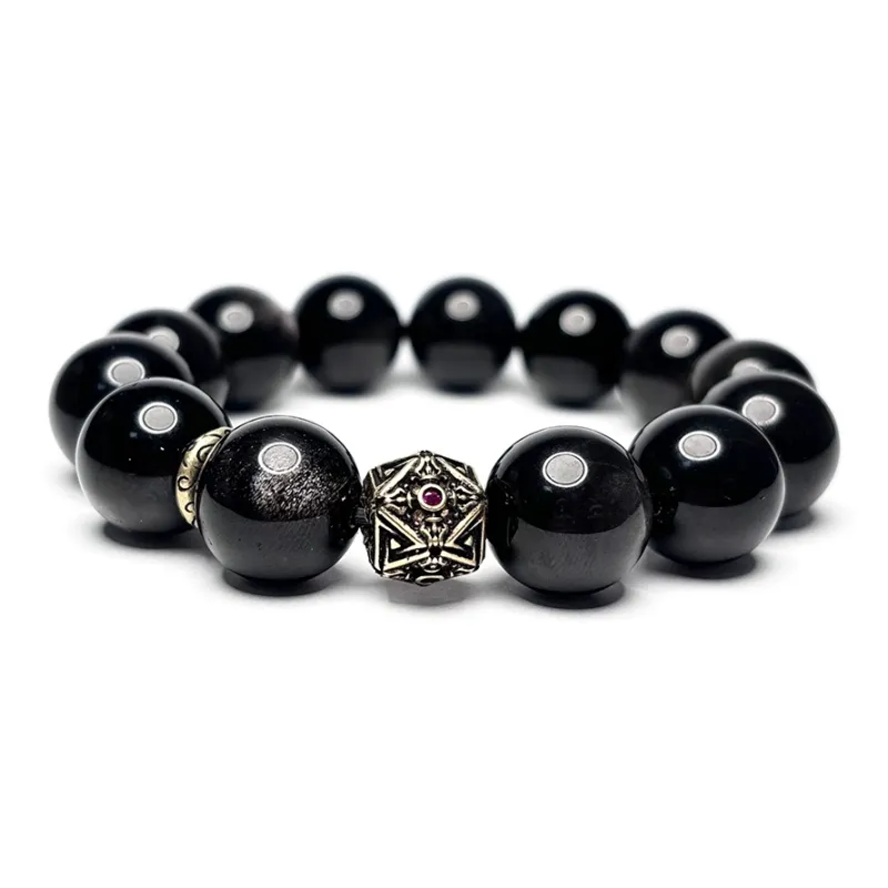 MOUNTAINS AND MANS Obsidian Fortune Beaded Bracelet Men's-7