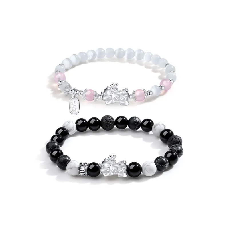 Fu Ru Ji Obsidian S999 Fine Silver Beaded Bracelet Unisex-8