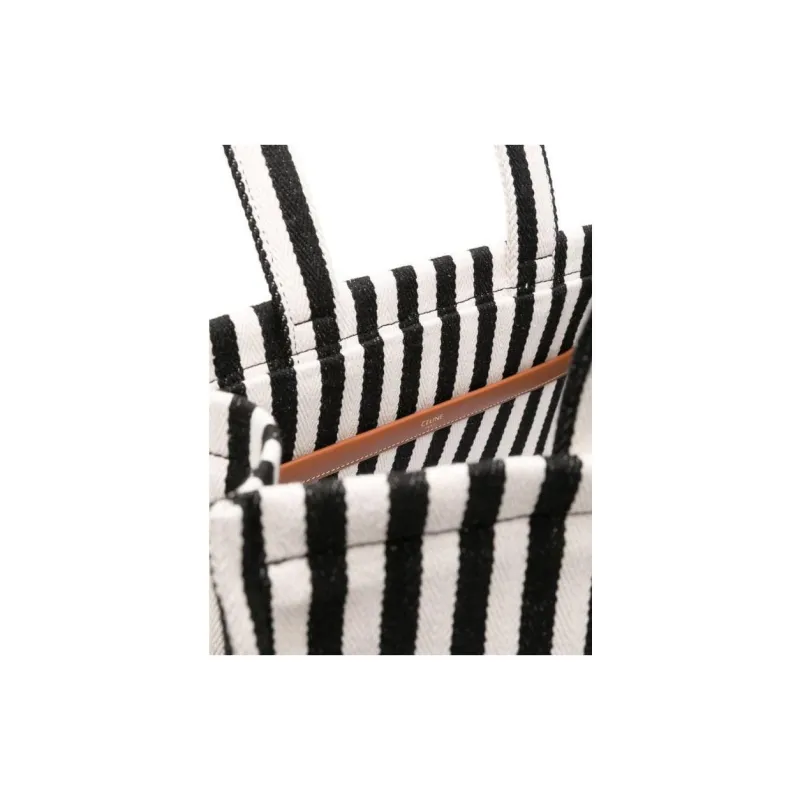 CELINE Fabric With Cow Leather Tote Bag, Shopping Bag, Handbag Large Size Women's Black White-2