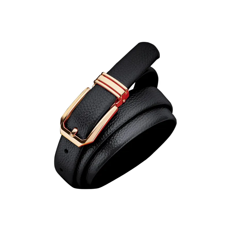 WilliamPOLO Cow Leather Leather Belts Women's Gold Buckle Black Strap 2.4cm Width-6