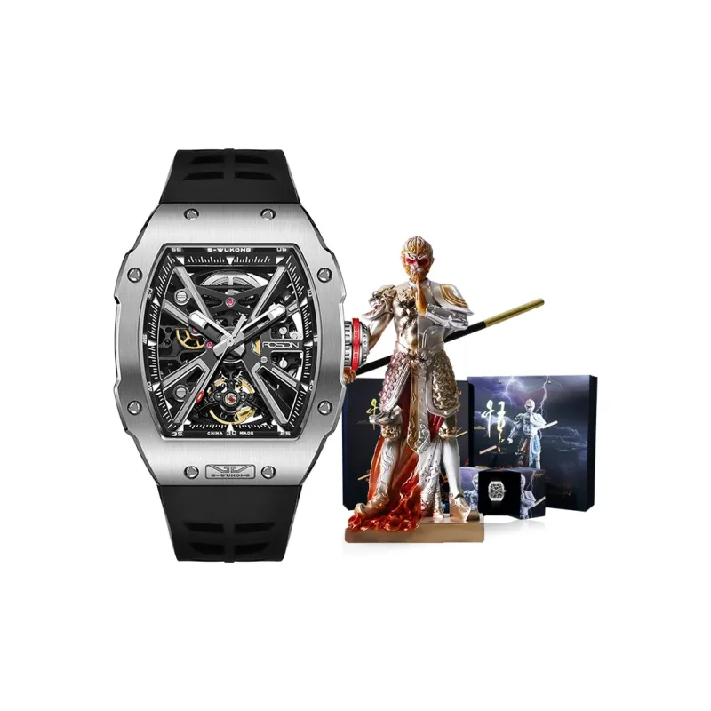 ROSDN Trendy And Cool Men's Watch Mechanical Movement Fluoroelastomer Strap Watch Men's Watches Black Dial-6