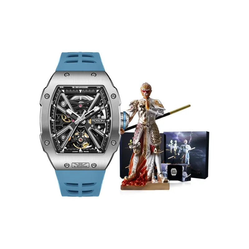 ROSDN Trendy And Cool Men's Watch Mechanical Movement Fluoroelastomer Strap Watch Men's Watches Black Dial-17