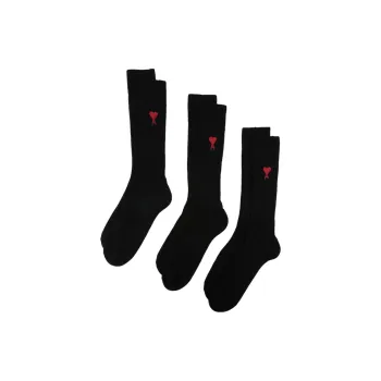 AMIPARIS Paris Logo Embroidered Ribbed 3 Pack Socks