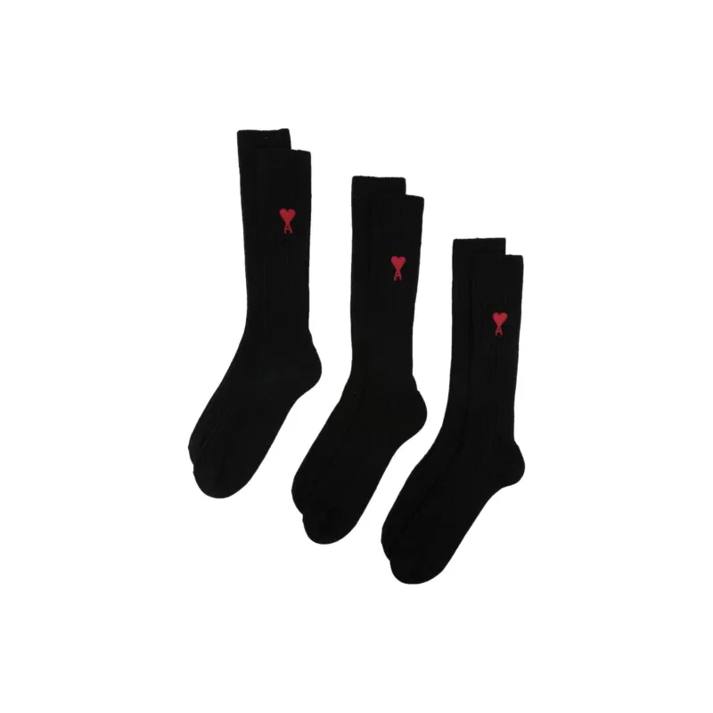 AMIPARIS Paris Logo Embroidered Ribbed 3 Pack Socks-0