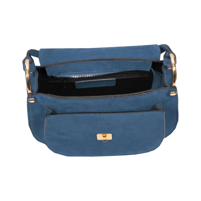 Le Parmentier Suede Smooth Leather Crossbody Bag Shoulder Bag Women's Denim Blue-3