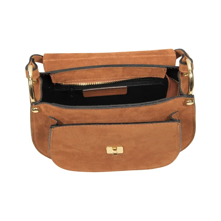 Le Parmentier Suede Patchwork Calfskin Crossbody Bag Shoulder Bag Women's Camel-3