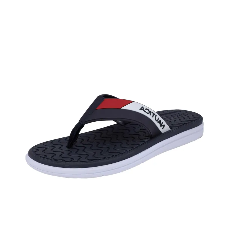 NAUTICA Slip-Resistant Flip Flops Men's Black White-2