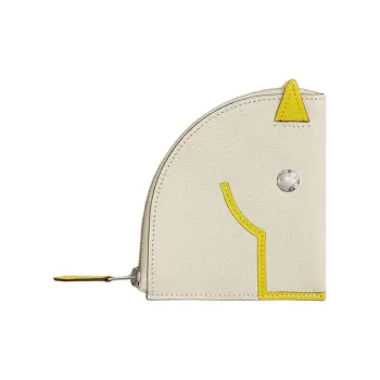 HERMES Paddock Mysore Goat Skin Coin Purse Regular Women's White & Yellow