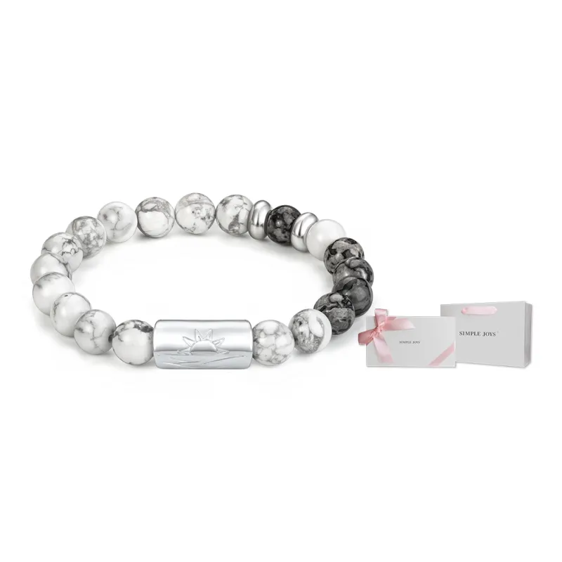 SIMPLE JOYS Obsidian White Turquoise Map Stone Bracelets Unisex Black, White, Gray Gift Box Set-34