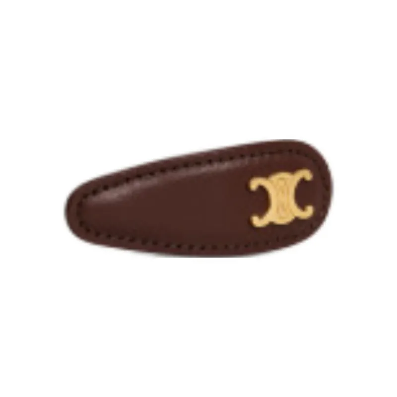 CELINE Cow Leather, Brass, Stainless Steel Hair Clips Women's Gold/Chestnut-2