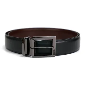 TUMI Letter Logo Emblem Pin Buckle Leather Belts Men's Black/Brown Width 3.5CM