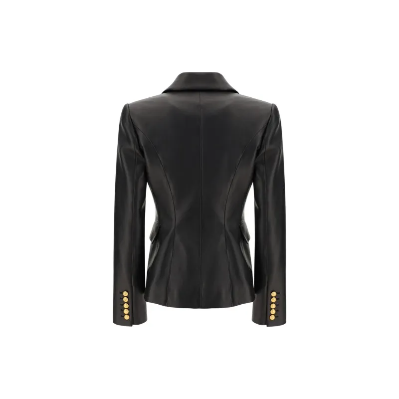 BALMAIN Double-breasted Leather Blazer-1