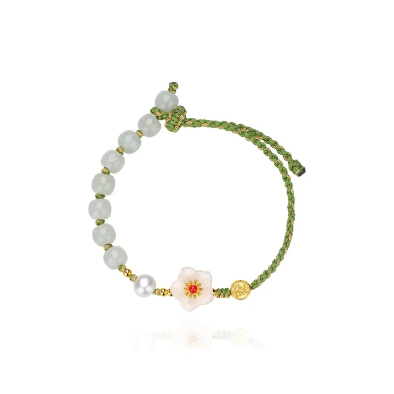 Olampe S925 Silver Hetian Jade Bracelets Women's Pale Greenish White Jade-0