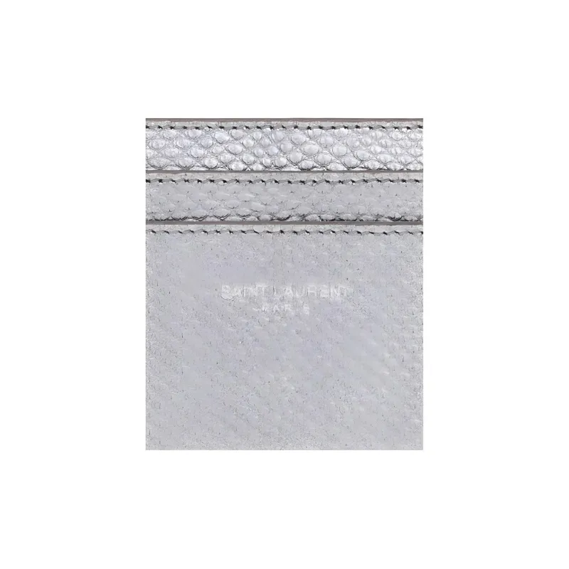 SAINT LAURENT Calfskin Card Holder Men's Silver-3
