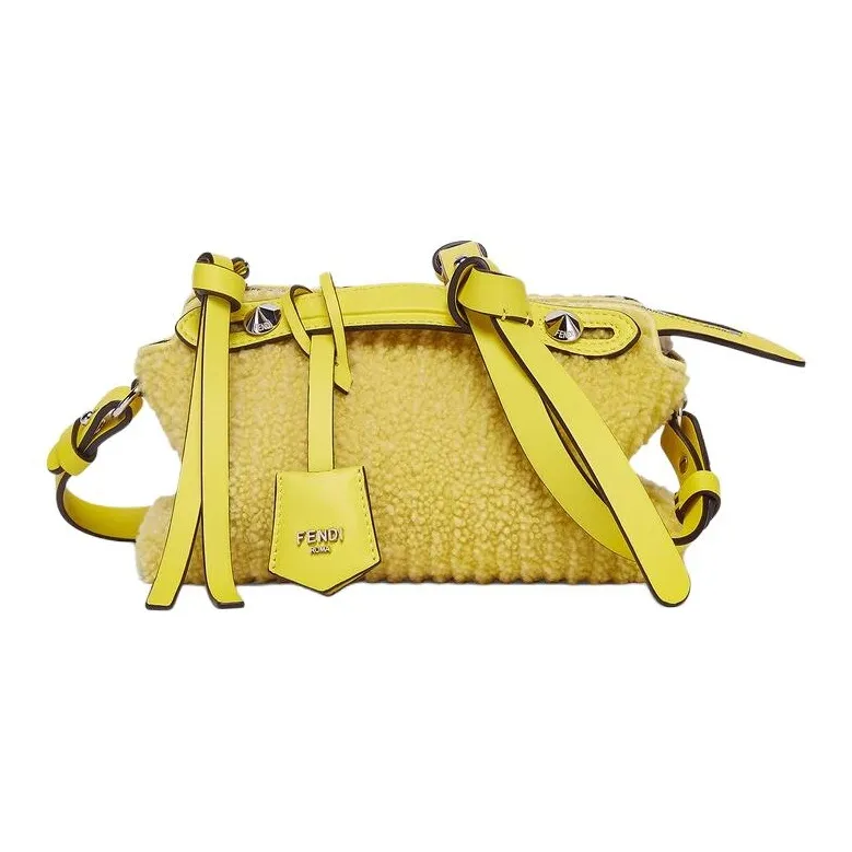 FENDI FF Pattern Jacquard Fabric Sheepskin Handbag Mini Women's Yellow-1