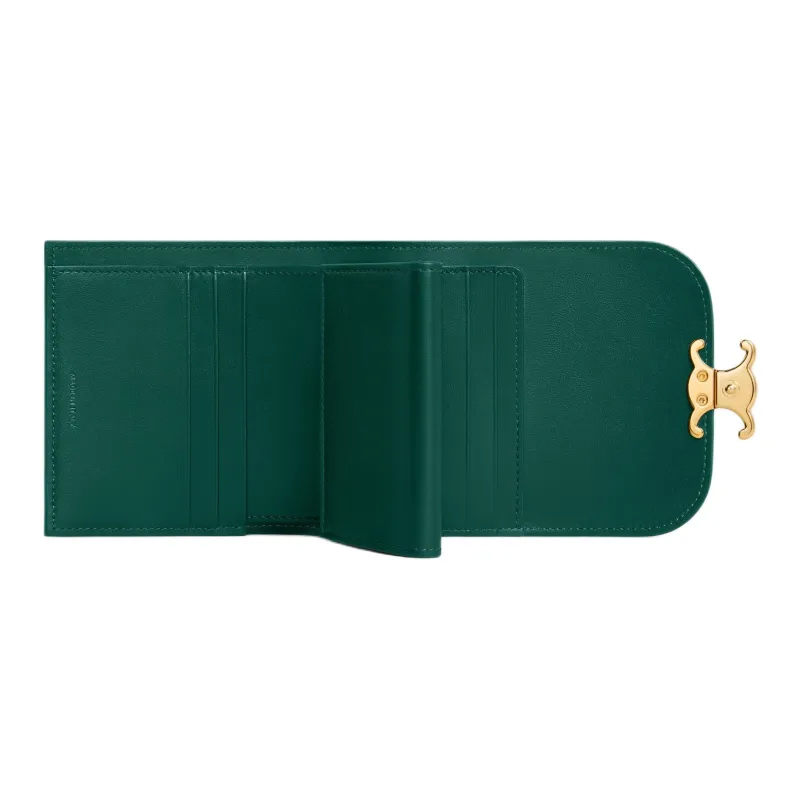 CELINE Shiny Calfskin Wallet Small Size Women's Racing Green-3