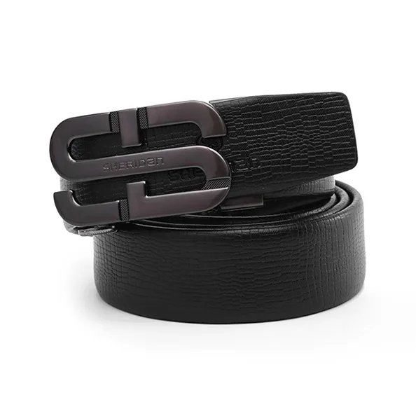 SHERIDan Brand Logo Business Alloy Automatic Buckle Cow Leather Belt Men's Black-1