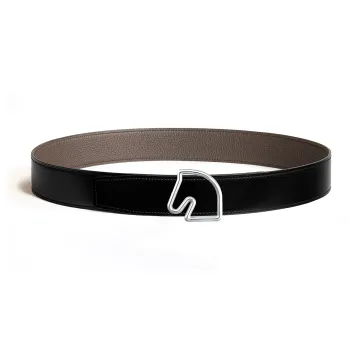HERMES Horse Head Buckle Double Sided Smooth Buckle Leather Belts Men's Black/Light Brown Width  3.8cm