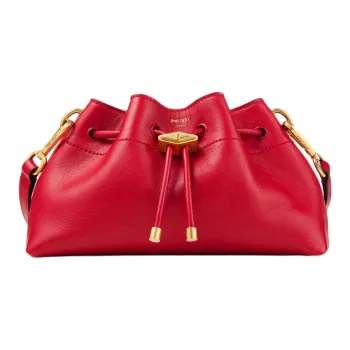 Jimmy Choo Calfskin Crossbody Bag, Shoulder Bag Small Size Women's Gemstone Red & Gold