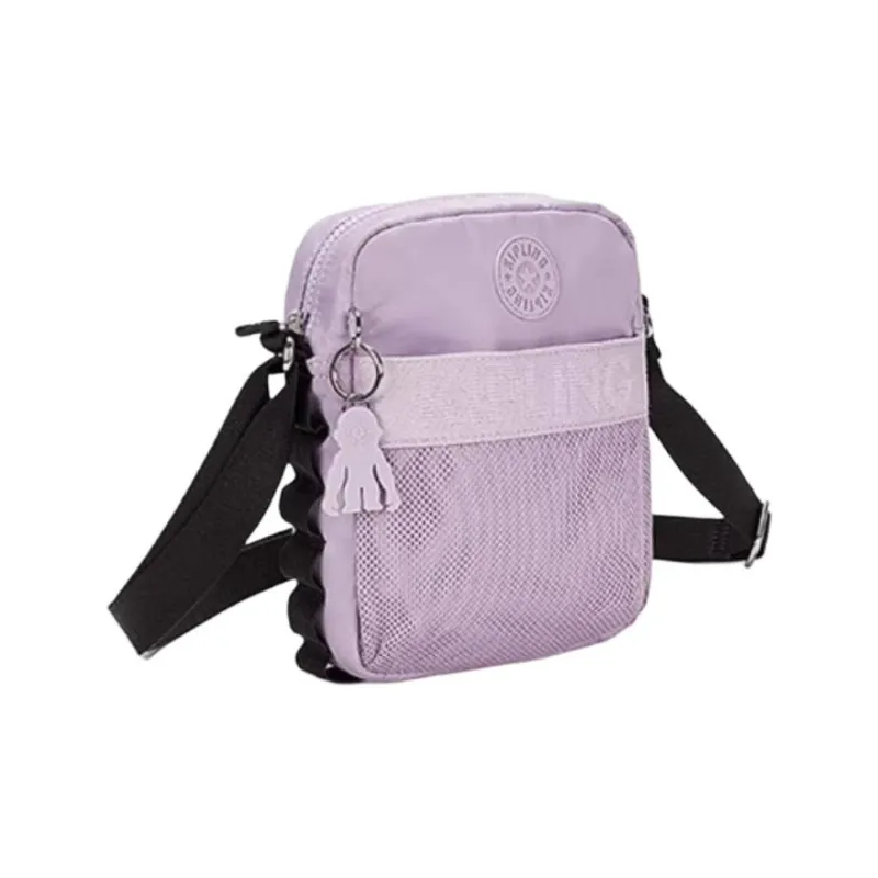 Kipling Polyester Shoulder Bag, Crossbody Bag Small Size Unisex Joyful Pink Purple Striped Patchwork-1