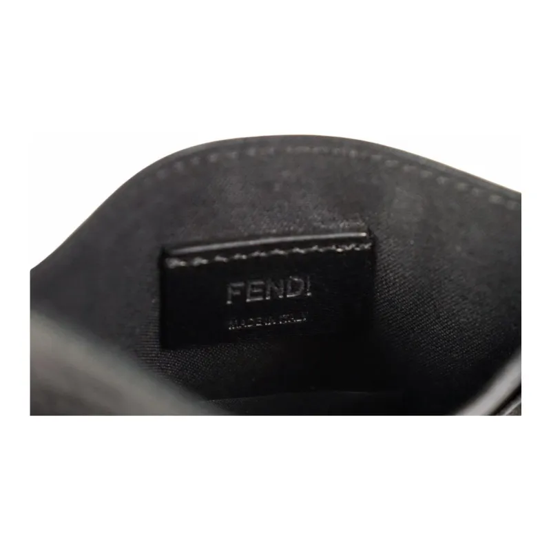 FENDI Crocodile Leather Patchwork Calfskin Card Holder Men's Black-3