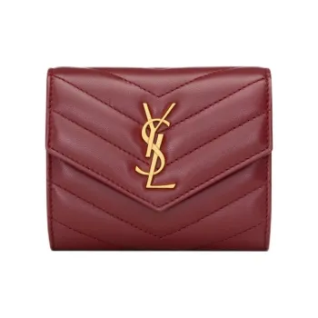 SAINT LAURENT CASSANDRE Lambskin Wallet Women's Red Merlot