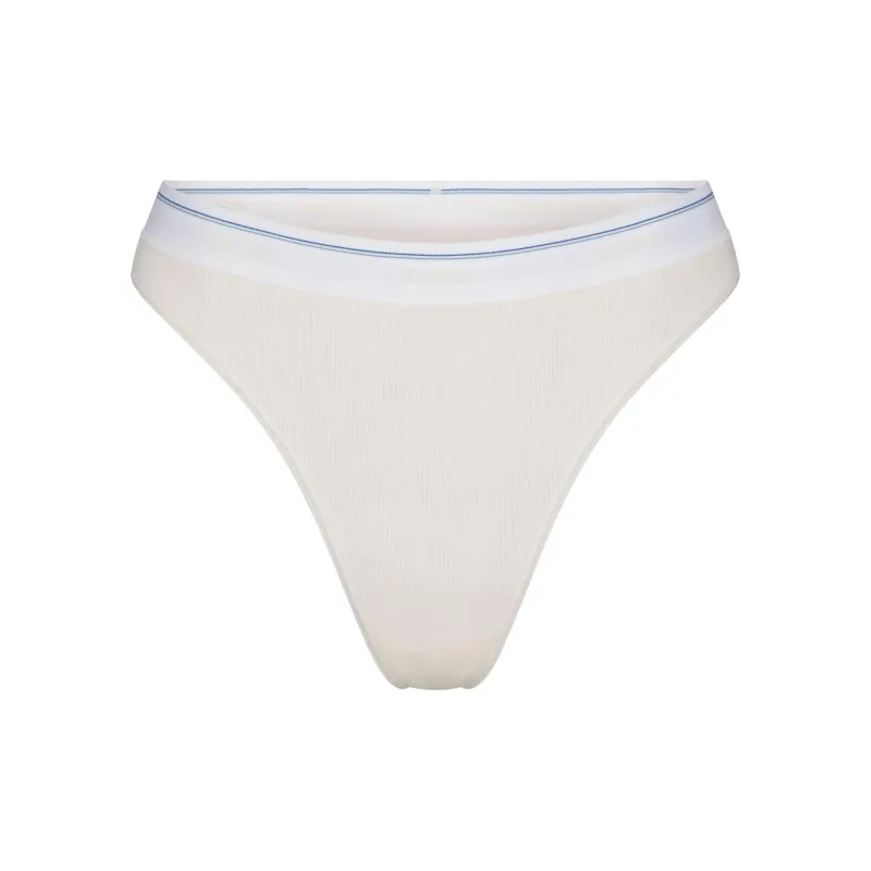 SKIMS FW24 Cotton Collection COTTON RIB THONG Underpants Women's 1 Pack Marble Stripe/Marble Stripes-0