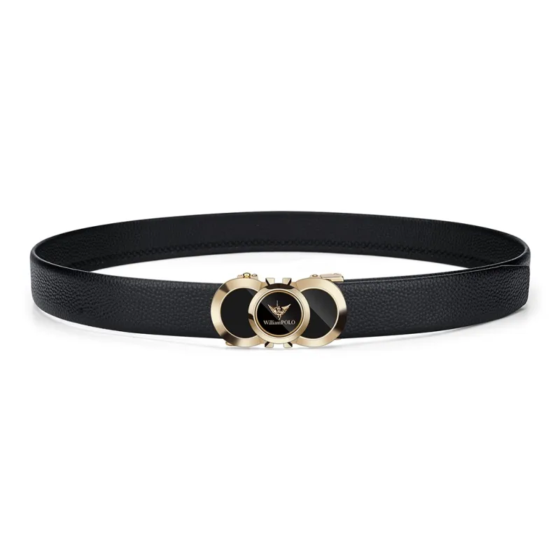 WilliamPOLO Cow Leather Leather Belts Men's Gold Buckle Gold Logo 3.5cm Width-1