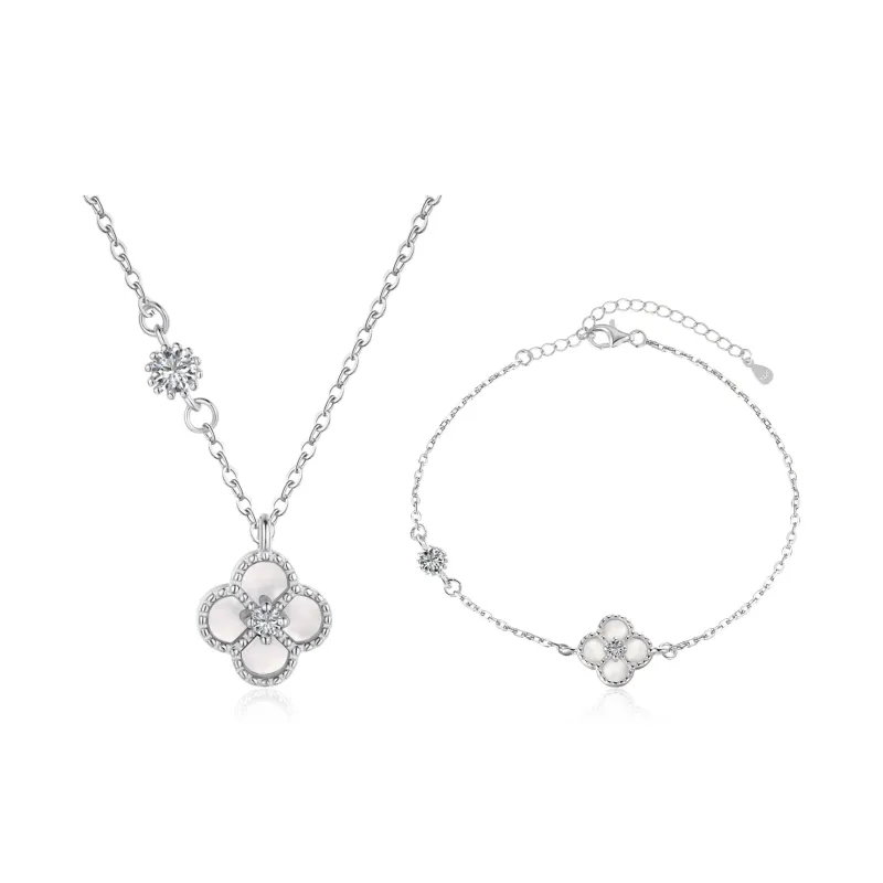 HOLLY RYAN Agate 925 Sterling Silver Lucky Four Leaf Clover Necklace Women's-4