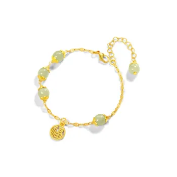 Far Mountain Joe Hetian Jade Beaded Bracelet Women's Pale Greenish-White Jade
