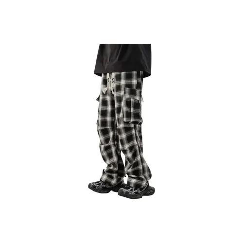 EYEUNDERSTAND Casual Pants Unisex Black/White Plaid