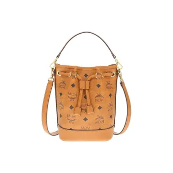 MCM Canvas Bucket Bag Shoulder Bag Women's Cognac