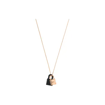 HERMES O'Kelly Calfskin Necklaces Women's Black Rose Gold Noir