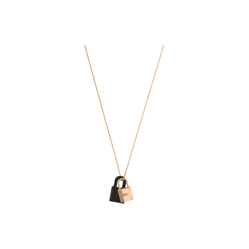 HERMES O'Kelly Calfskin Necklaces Women's Black Rose Gold Noir-0