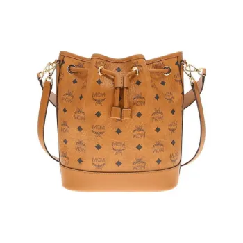 MCM Canvas Bucket Bag, One Shoulder Handbag, Crossbody Bag Regular Women's Cognac