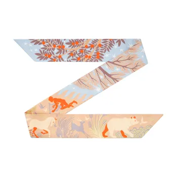 HERMES Silk Scarves Women's Beige Rose/Light Blue