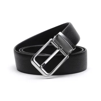 ELLE HOMME Pin Buckle Belt Casual Fashion Top Grain Cow Leather Belts Men's Black Width 3.4cm