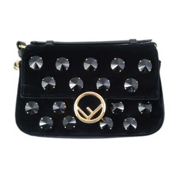 FENDI Leather With Velvet Crossbody Bag Shoulder Bag Extra Mini Women's Black