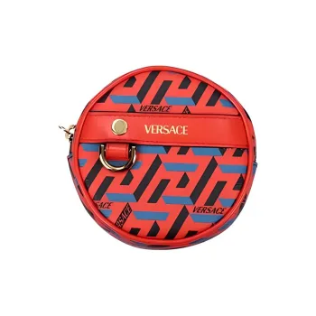 VERSACE La Greca Leather Clutch Card Holder Coin Purse Women's Red/Blue
