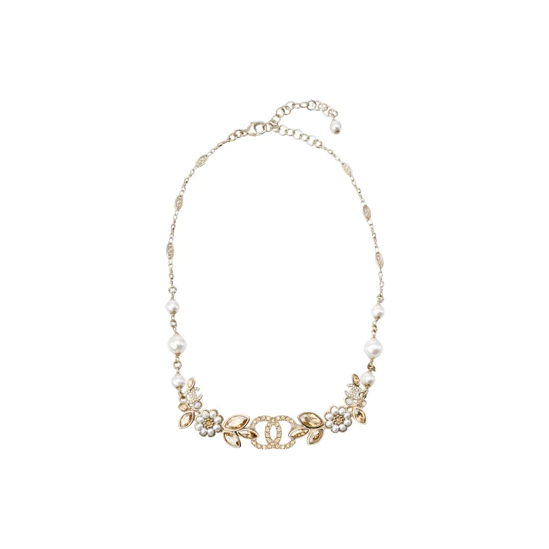 CHANEL Necklaces Unisex Gold/Light Brown/Pearl White-2