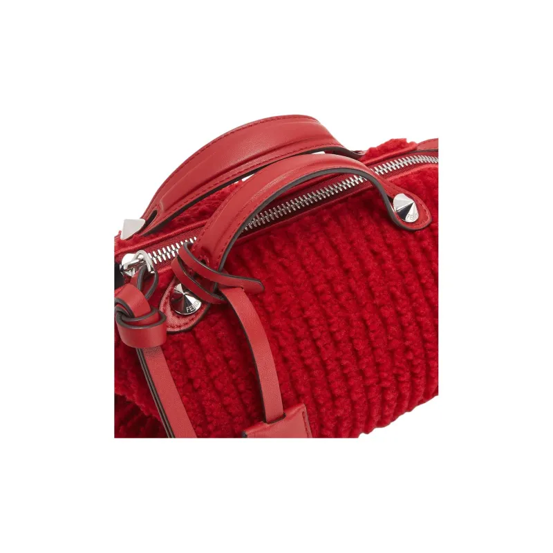 FENDI FF Pattern Jacquard Fabric Sheepskin Handbag Mini Women's Red-6