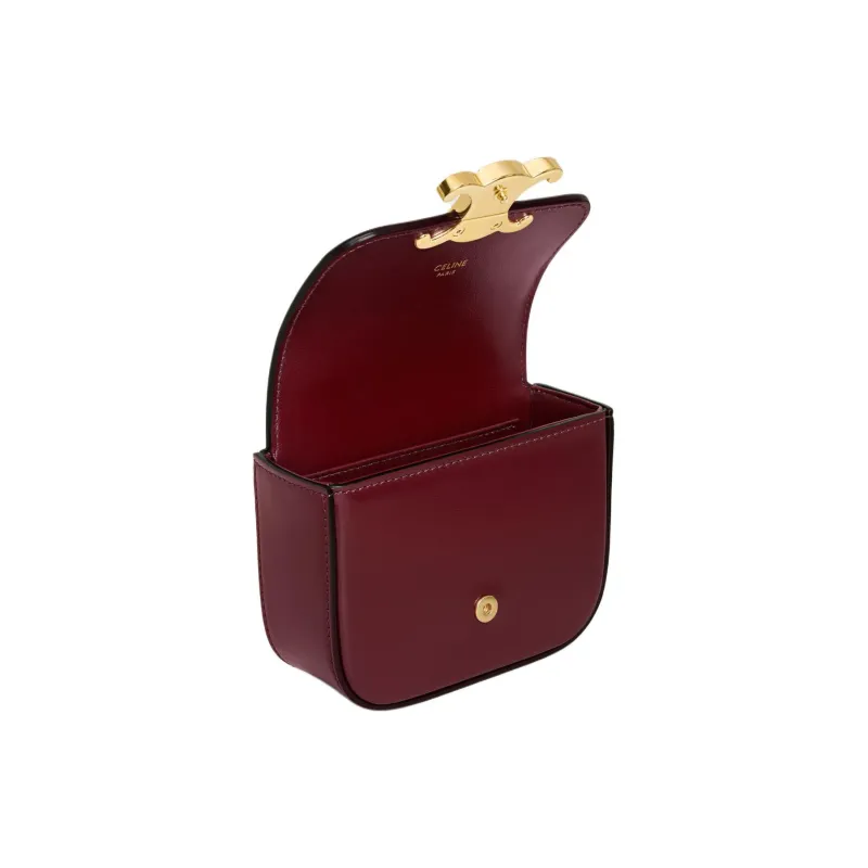 CELINE Shiny Calfskin Shoulder Bag, Crossbody Bag Mini Women's Light Burgundy-3