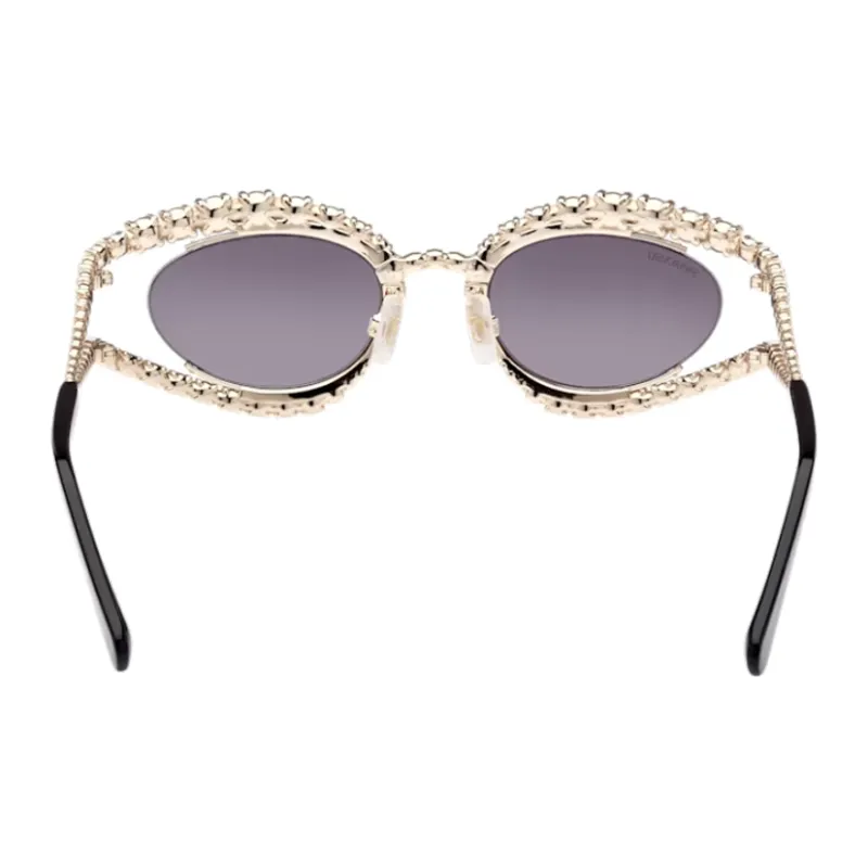 Swarovski Metal Faux Crystal Irregular Shape Sunglasses Women's Gold-4