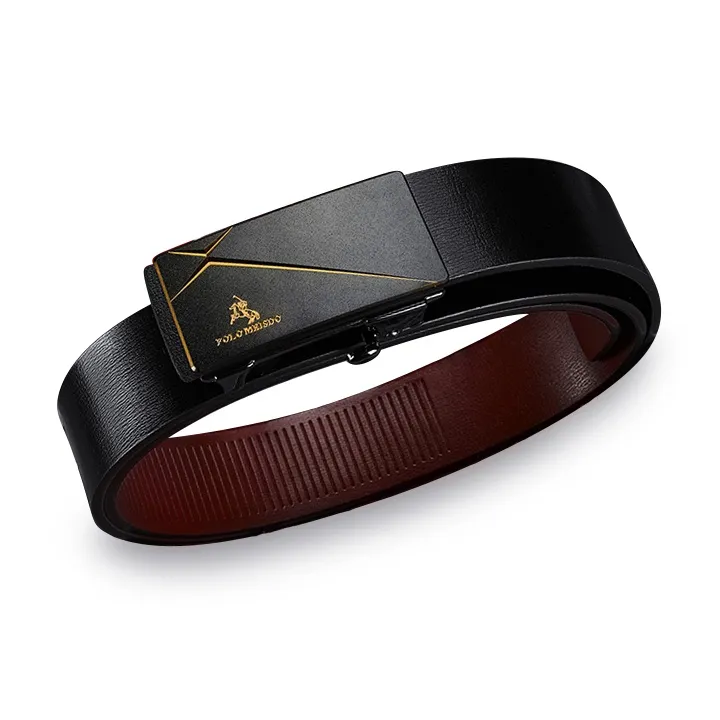 POLOMEISDO Top Grain Cow Leather Trendy Youth Versatile Belt High-End Pants Belt Men's Gold Width: 3.5cm-0