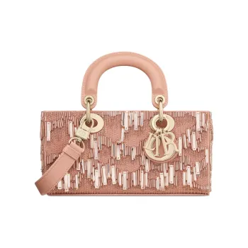 DIOR Lady D JOY Cow Leather Shoulder Bag Crossbody Bag Handbag Small Size Women's Pink