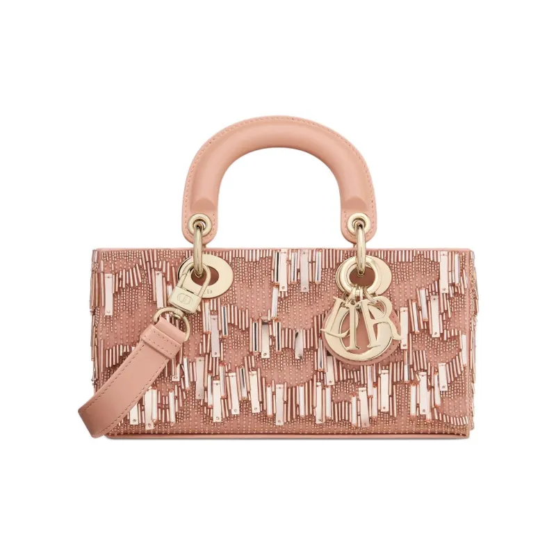 DIOR Lady D-JOY Cow Leather Shoulder Bag Crossbody Bag Handbag Small Size Women's Pink-0