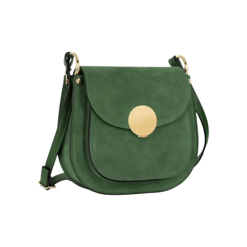 Le Parmentier Orchid Suede Smooth Leather Bonded Crossbody Bag Shoulder Bag Women's Dark Green-1