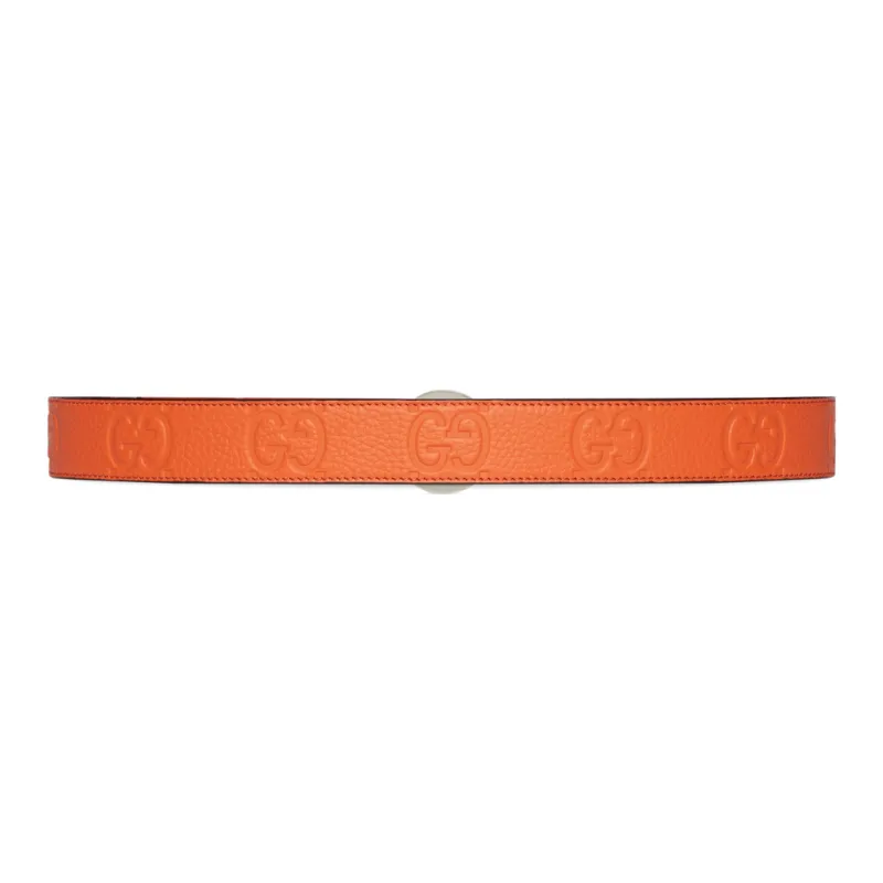 GUCCI Blondie Collection Smooth Buckle Leather Belts Women's Orange Width  3CM-1