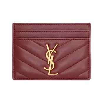 SAINT LAURENT CASSANDRE Calfskin Card Holder Women's Merlot Red