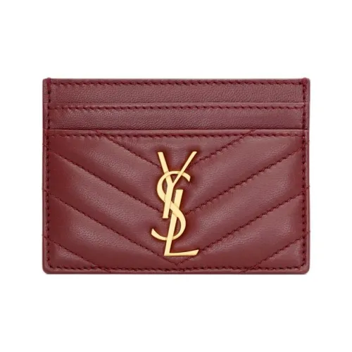 SAINT LAURENT CASSANDRE Calfskin Card Holder Women's Merlot Red